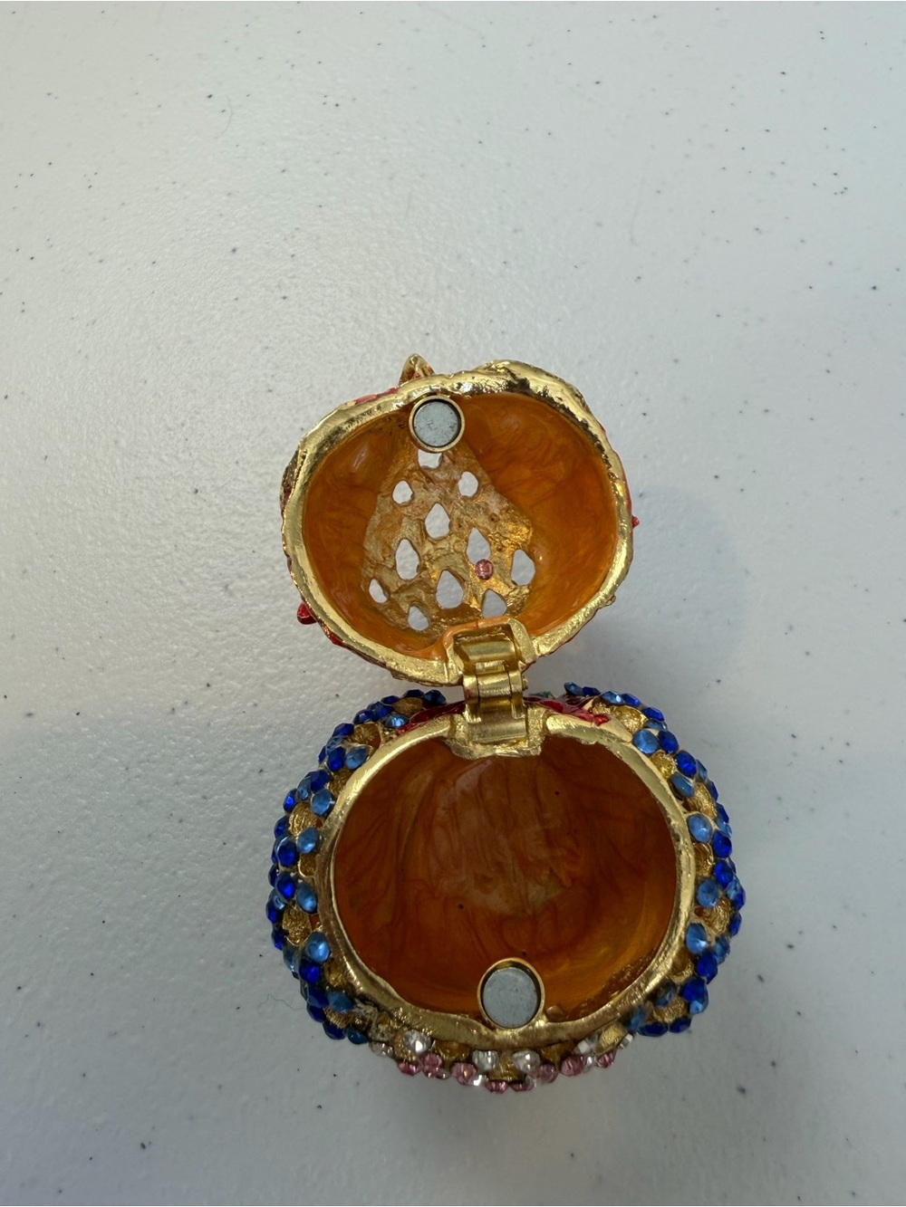 Cloisonné Owl Trinket Box Hinged Jewelry Ring Holder Rhinestone Necklace Red - Picture 5 of 8